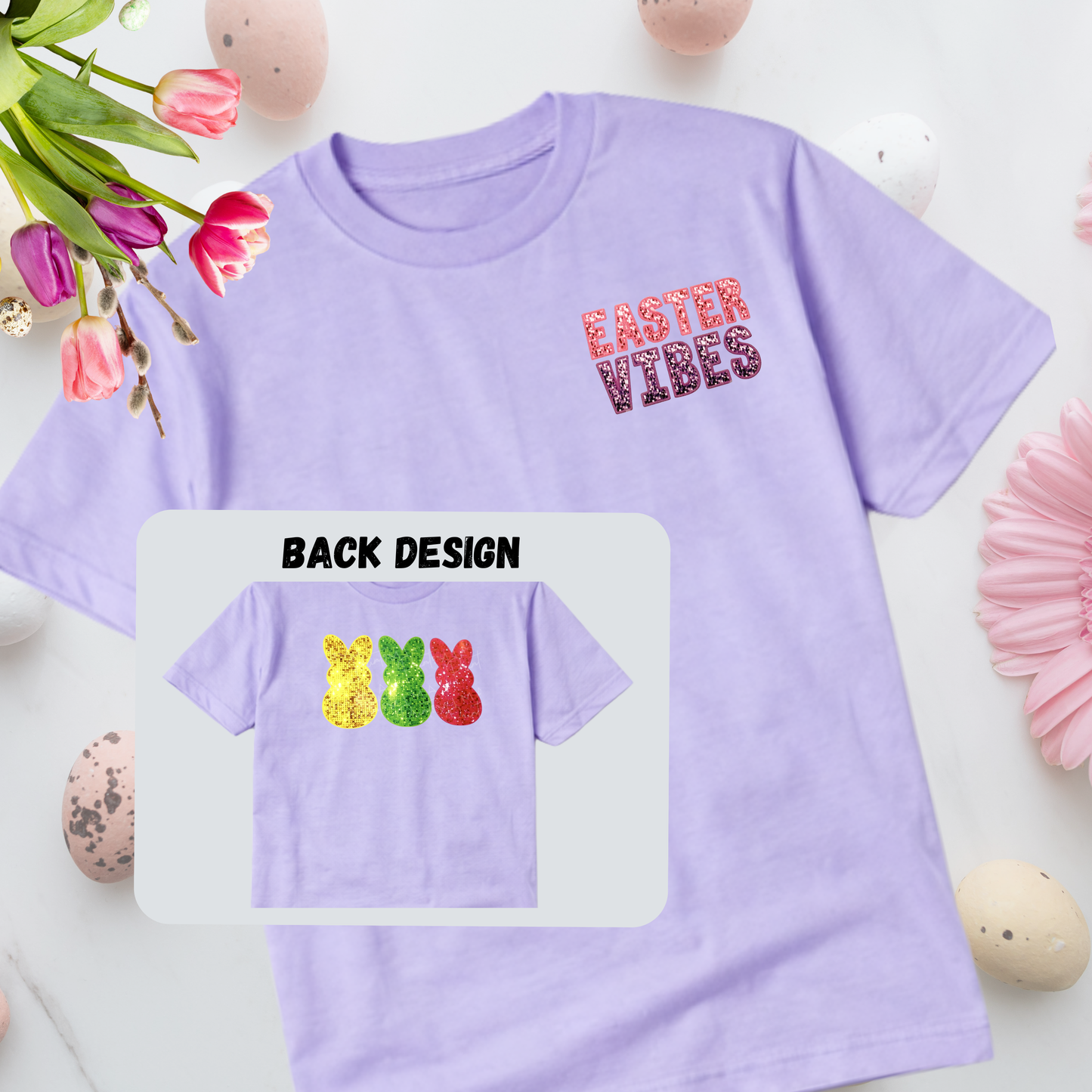 Easter Peeps Faux Glitter Front & Back Design