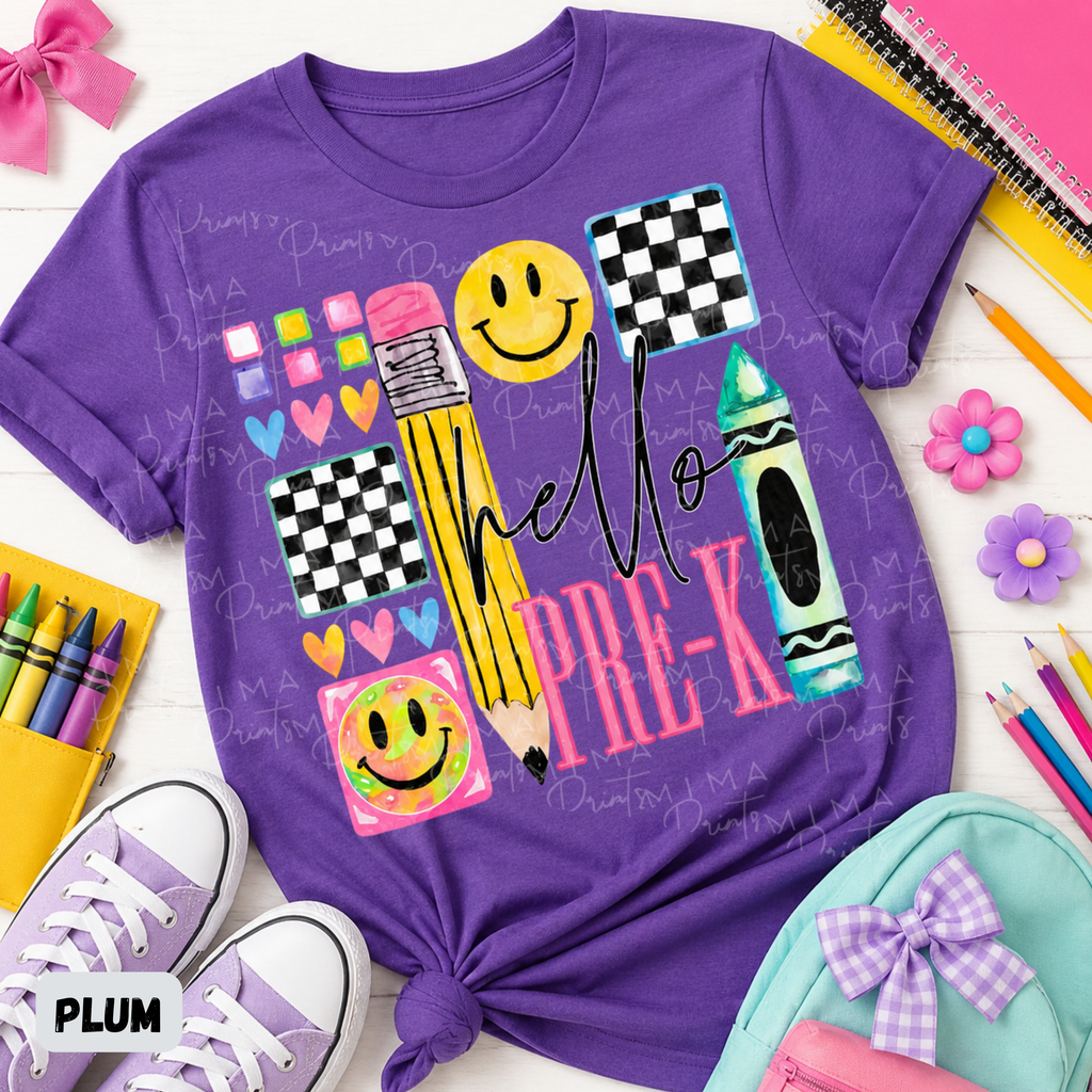 Checkered Hello Kindergarten Pink