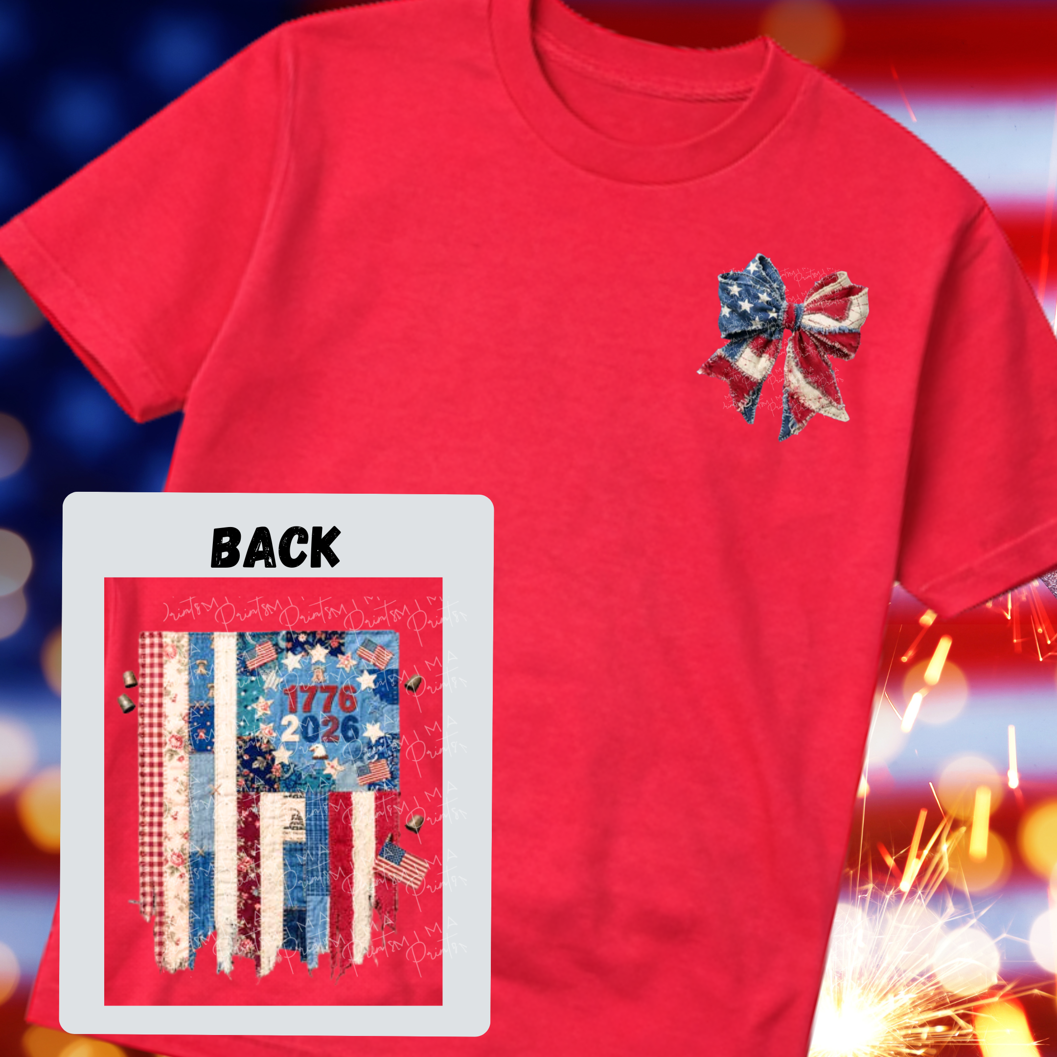 1776 Drip Flag Faux Patchwork Front and Back