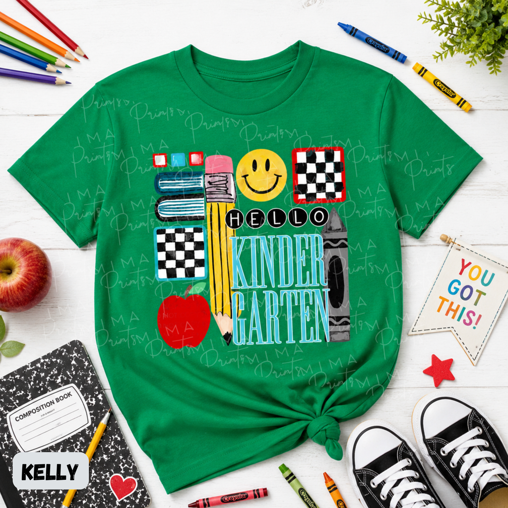 Checkered Hello Kindergarten Blue