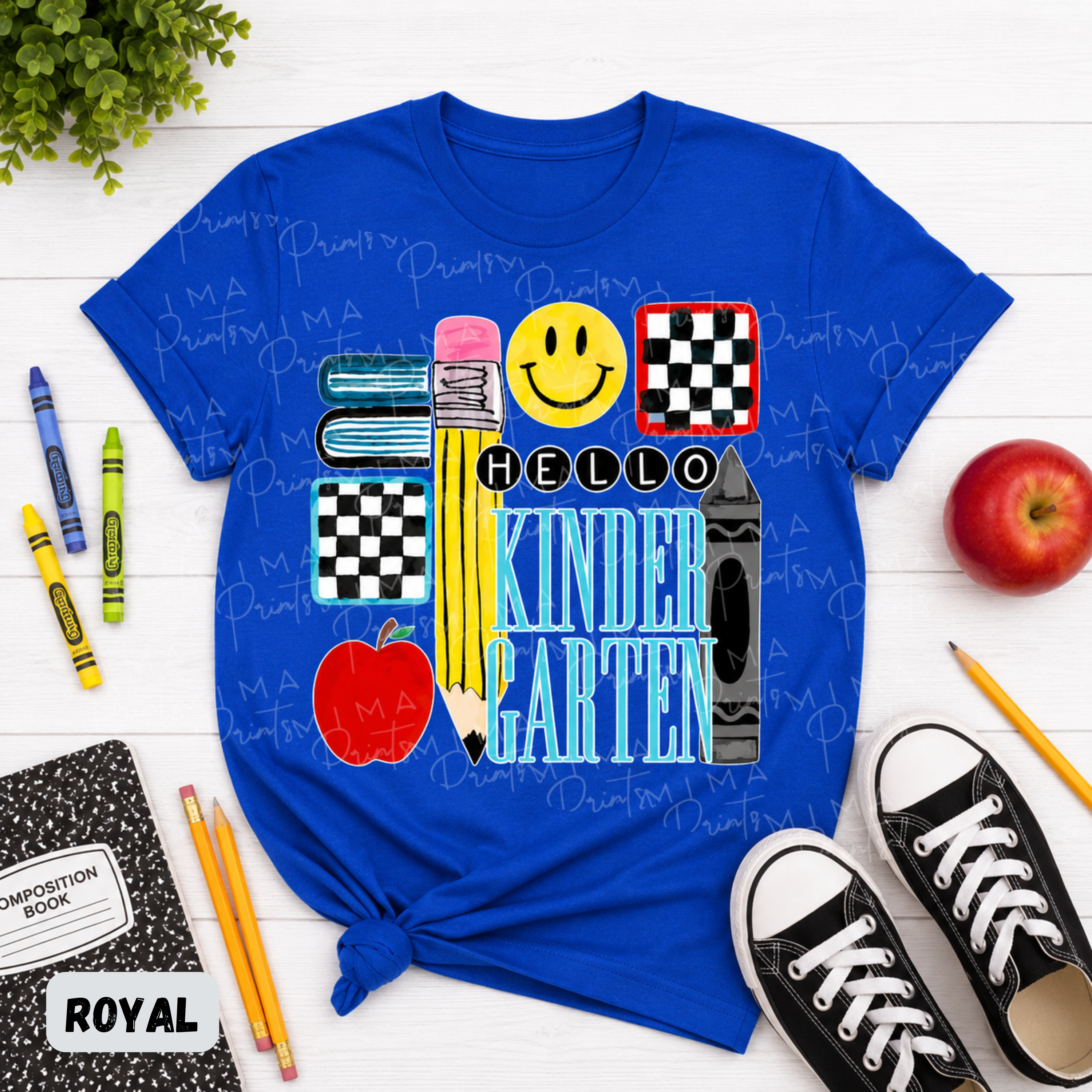 Checkered Hello Kindergarten Blue