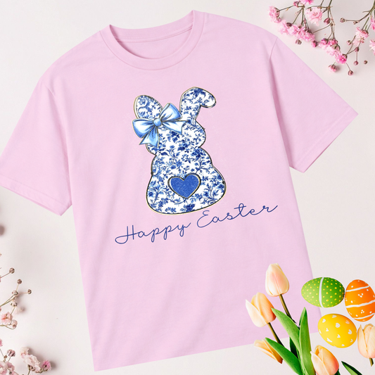Floral Bunny Blue Silhouette