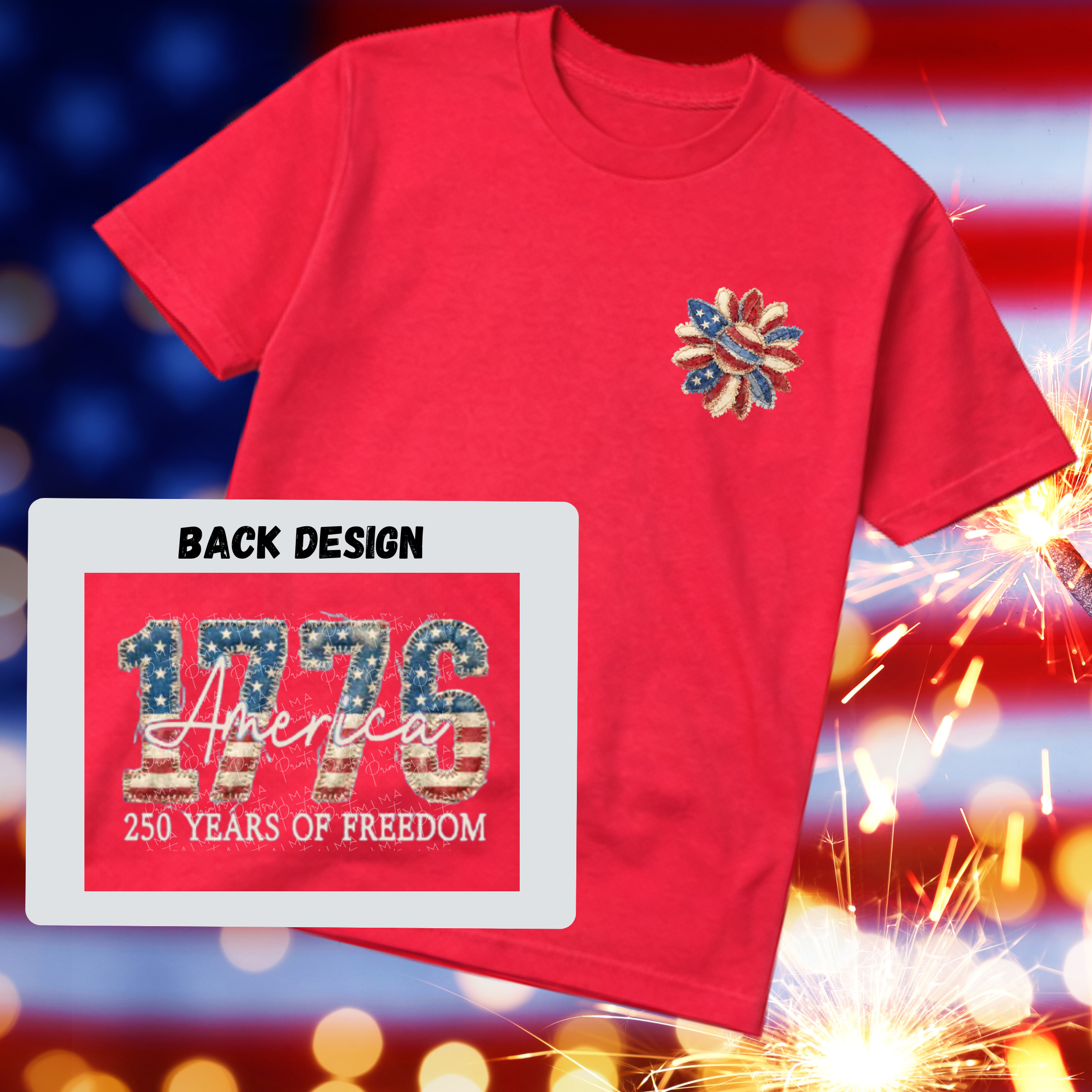 1776 Freedom Vintage Faux Patch Front and Back