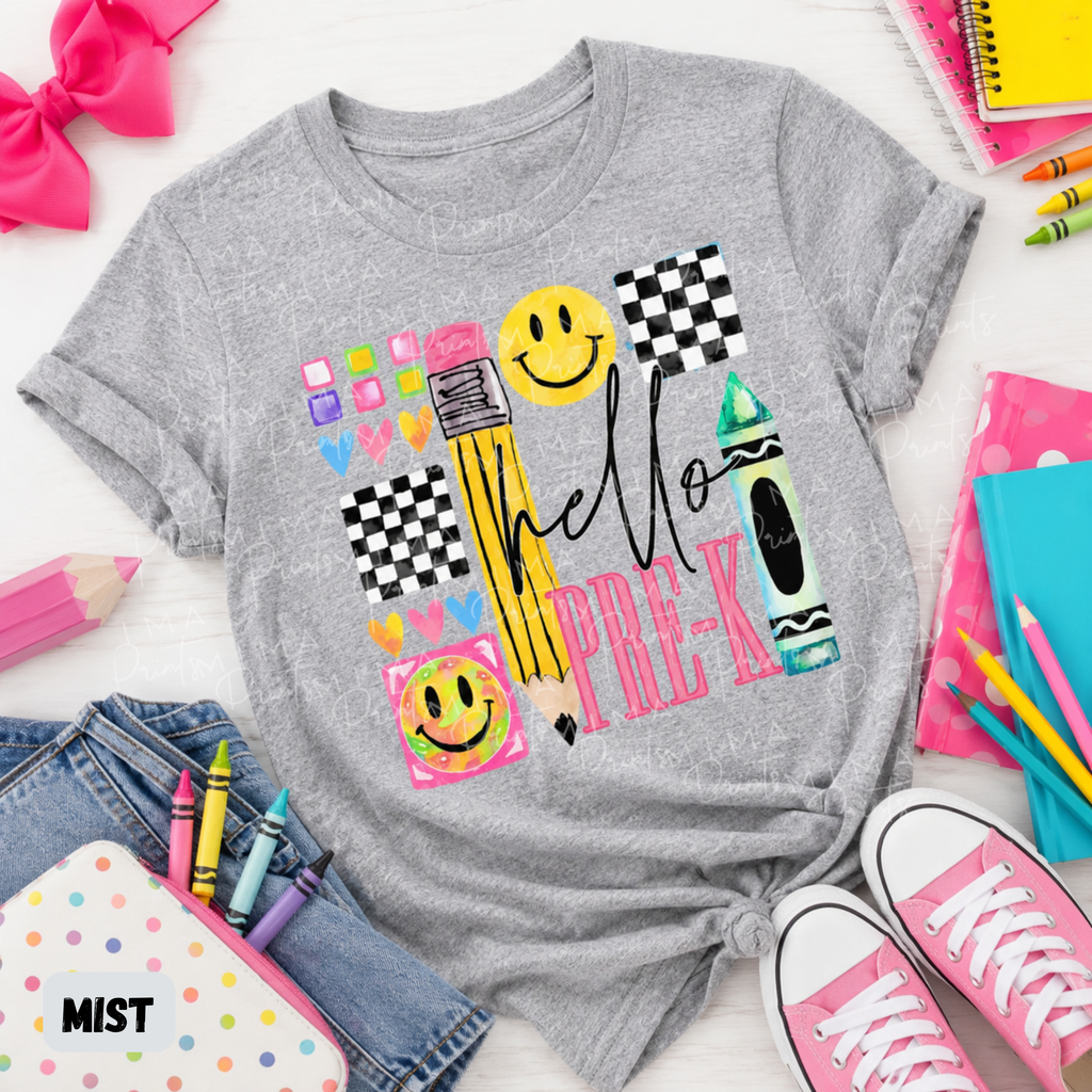 Checkered Hello Kindergarten Pink