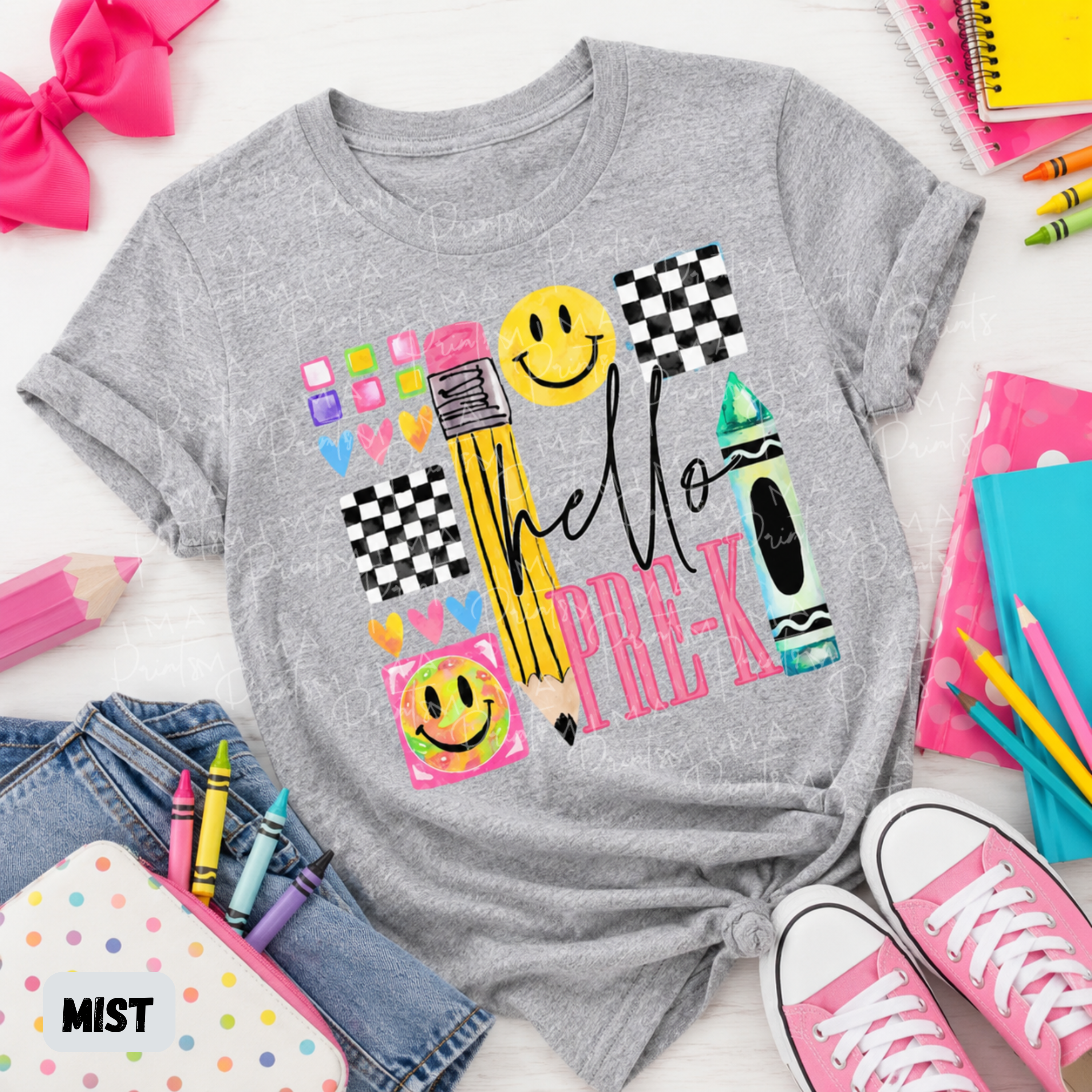 Checkered Hello Kindergarten Pink